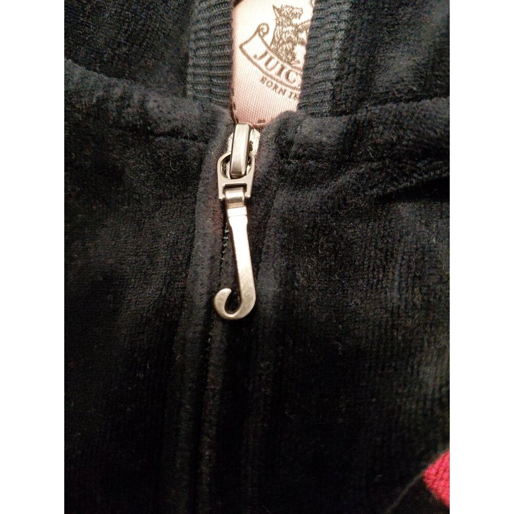 Vintage Y2K Juicy Couture Velour Hoodie Graphic Rhinestones Black Red Medium - Picture 11 of 12
